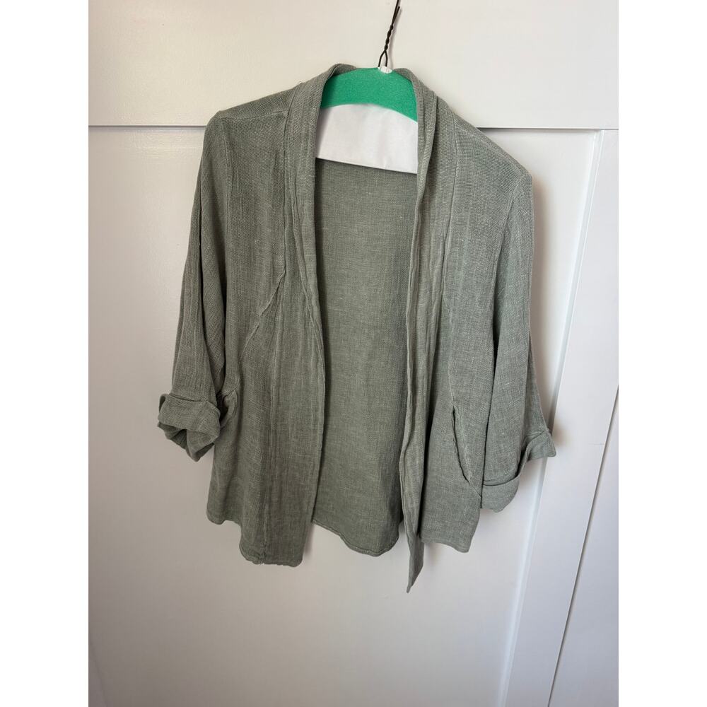 Meo Meli Linen Cotton Sage Green Open Front Cardigan One Size Made in Italy